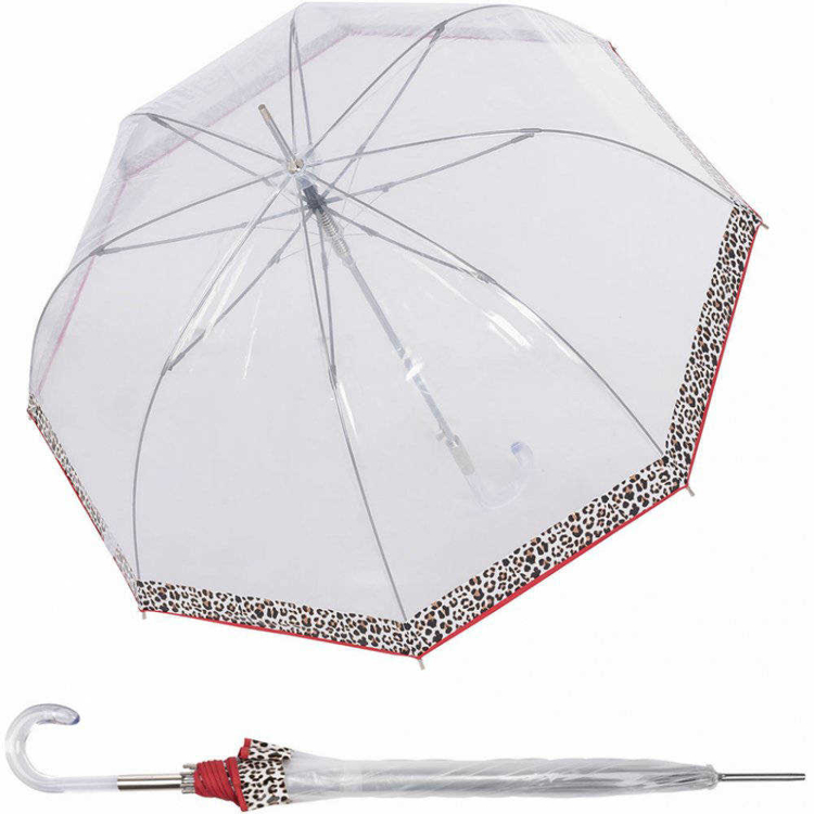 Obrázok z Doppler Lang Fiber AC Transparent Leo Dámský průhledný holový deštník