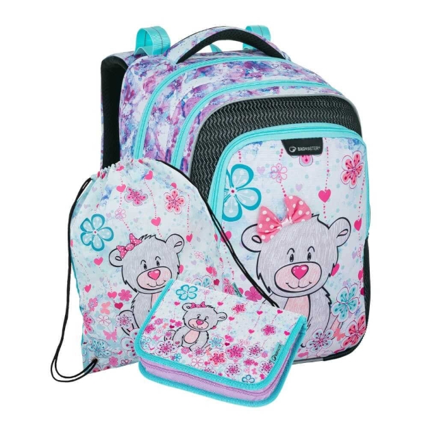 Obrázok z Bagmaster LUMI 21 C malá školská súprava pre prvákov - medvedík ružový 23 l