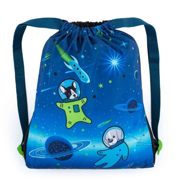 Obrázok z Bagmaster Bag LUMI 22 D školský vak na prezúvky / vak na cvičky - pes astronaut modrý 1,5 l