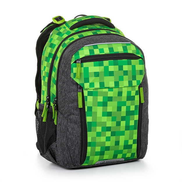Obrázok z Bagmaster PORTO 23 B školský batoh - kocky zelený 29 l