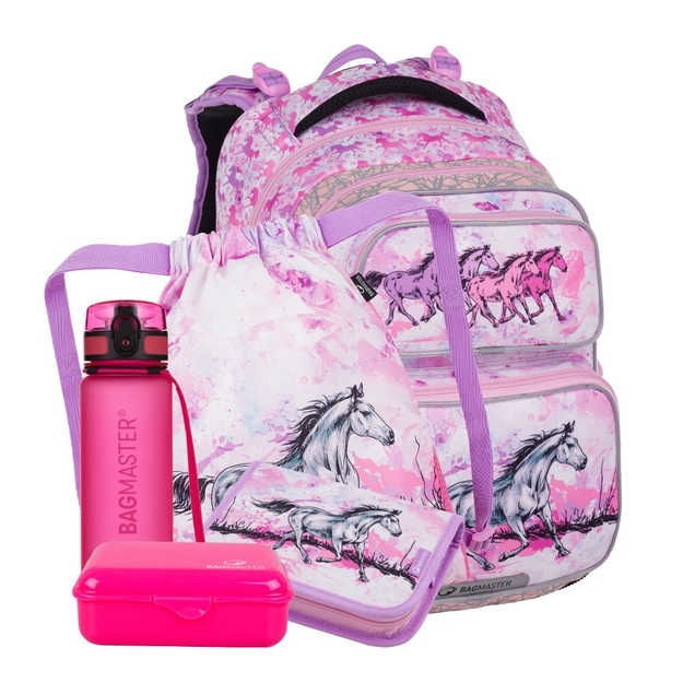 Obrázok z Bagmaster DOPI 24 A velký školní set pro prvňáčky – koně Růžová 18 l