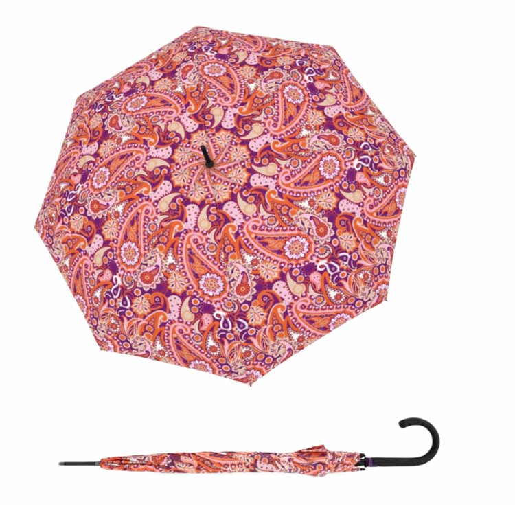 Obrázok z DOPPLER Fiber Flex Long AC Paisley berry - dámský holový vystřelovací deštník vícebarevný