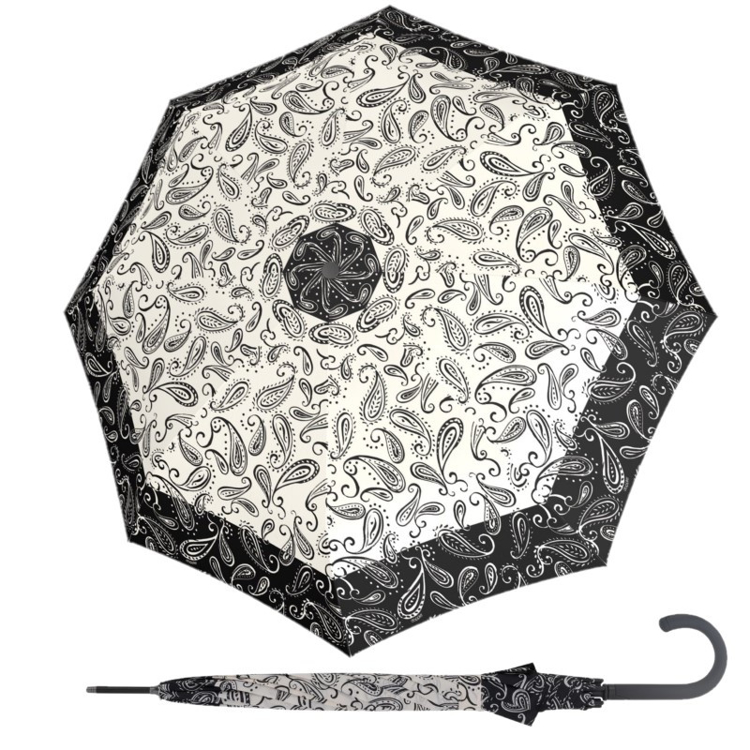 Obrázok z DOPPLER Fiber Flex AC Black&White Paisley - dámský holový vystřelovací deštník bílá