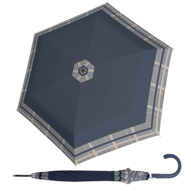 Obrázok z DOPPLER Fiber Flex AC Timeless Blue Hahnentritt - dámský holový vystřelovací deštník modrá