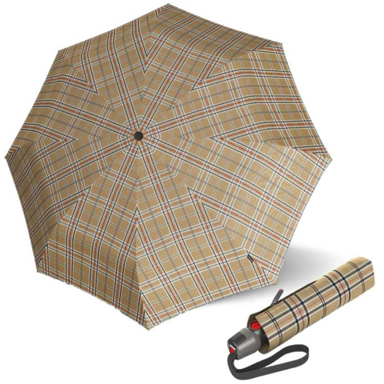 Obrázok z KNIRPS T.200 CHECK BEIGE - elegantní dámský plně automatický deštník béžová