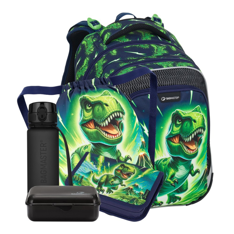 Obrázok z Bagmaster LUMI 25 C velký školní set pro prvňáčky – dinosarus Zelená 18 l