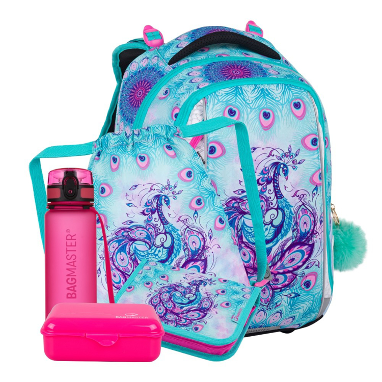 Obrázok z Bagmaster VEGA 24 B velký školní set pro prvňáčky – páv Modrá 18 l