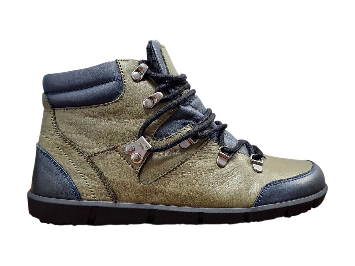 Wild 017-26017 Dámske celokožené barefoot členkové topánky khaki 36