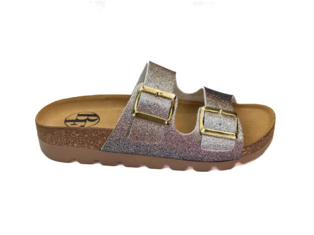 Obrázok z Dámské pantofle bronzově třpytivé na klínku