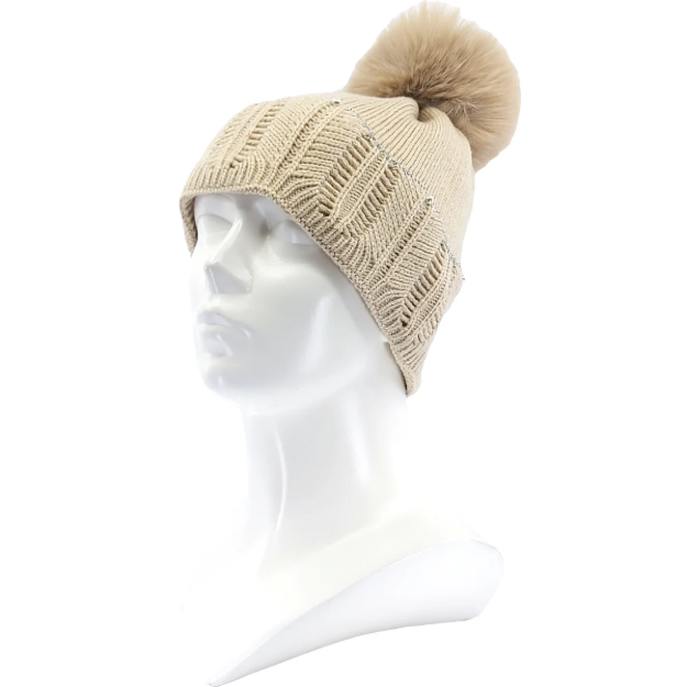 Obrázok z VOXX Čepice dámská zdobená pletená REXTONA s viskózou, bambulí KRÉMOVÁ