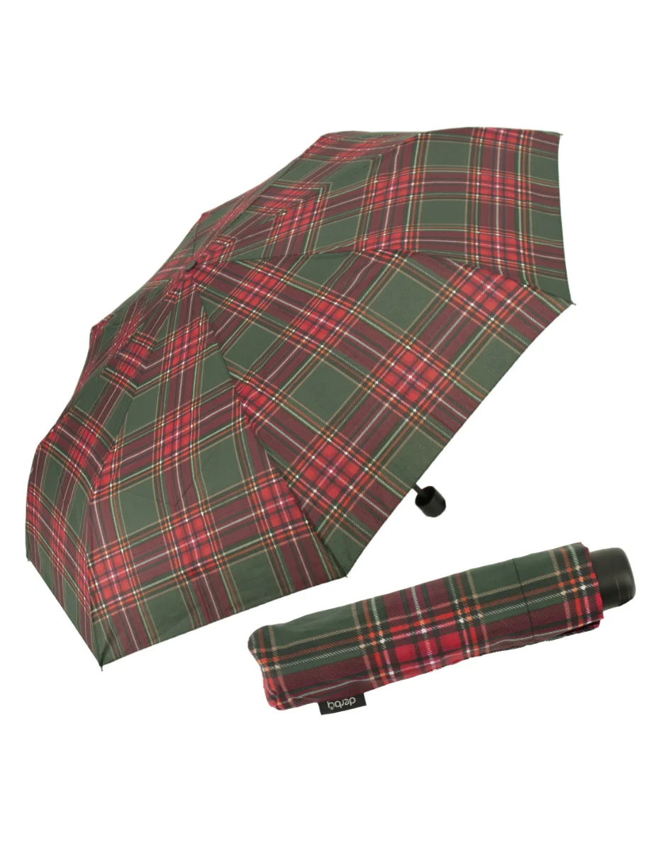 DERBY Hit Mini Check - skládací deštník zelená 70068P01
