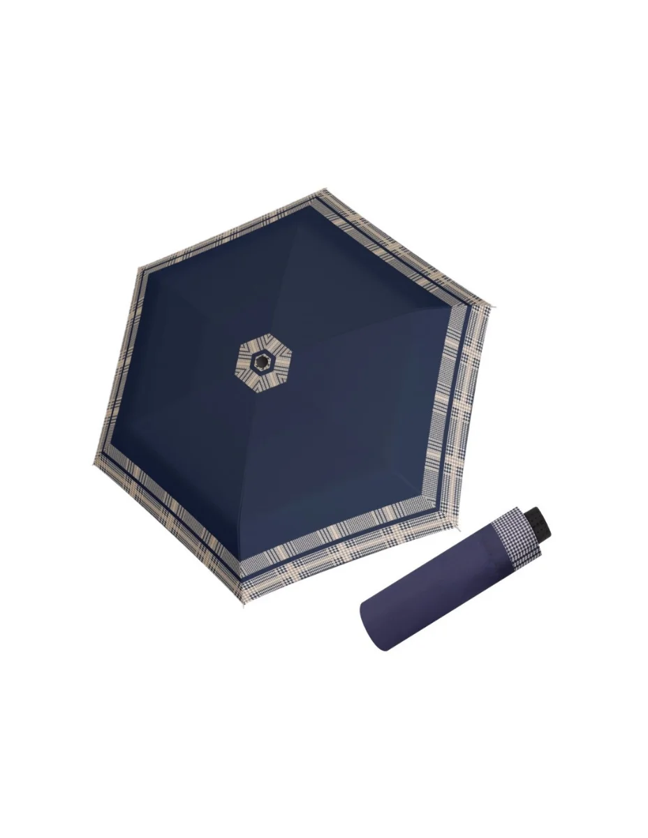 DOPPLER Fiber Havanna Timeless Blue Hahnentritt - dámský skládací deštník modrá 722365T02