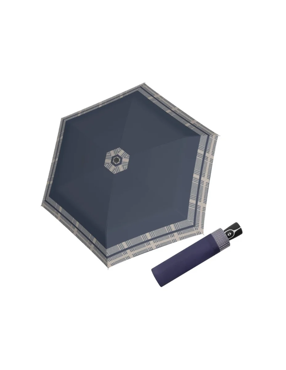 DOPPLER Fiber Magic Timeless Blue Hahnentritt – dámský plně automatický deštník modrá 7441465T02