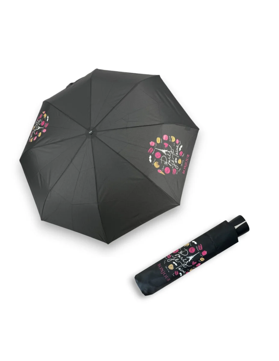 DOPPLER Mini Fiber Paris je Taime - dámský skládací deštník černá 726465P04