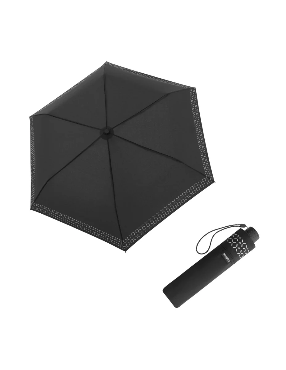 DOPPLER Fiber Havanna Safety Cross - dámský skládací deštník černá 722363SE04