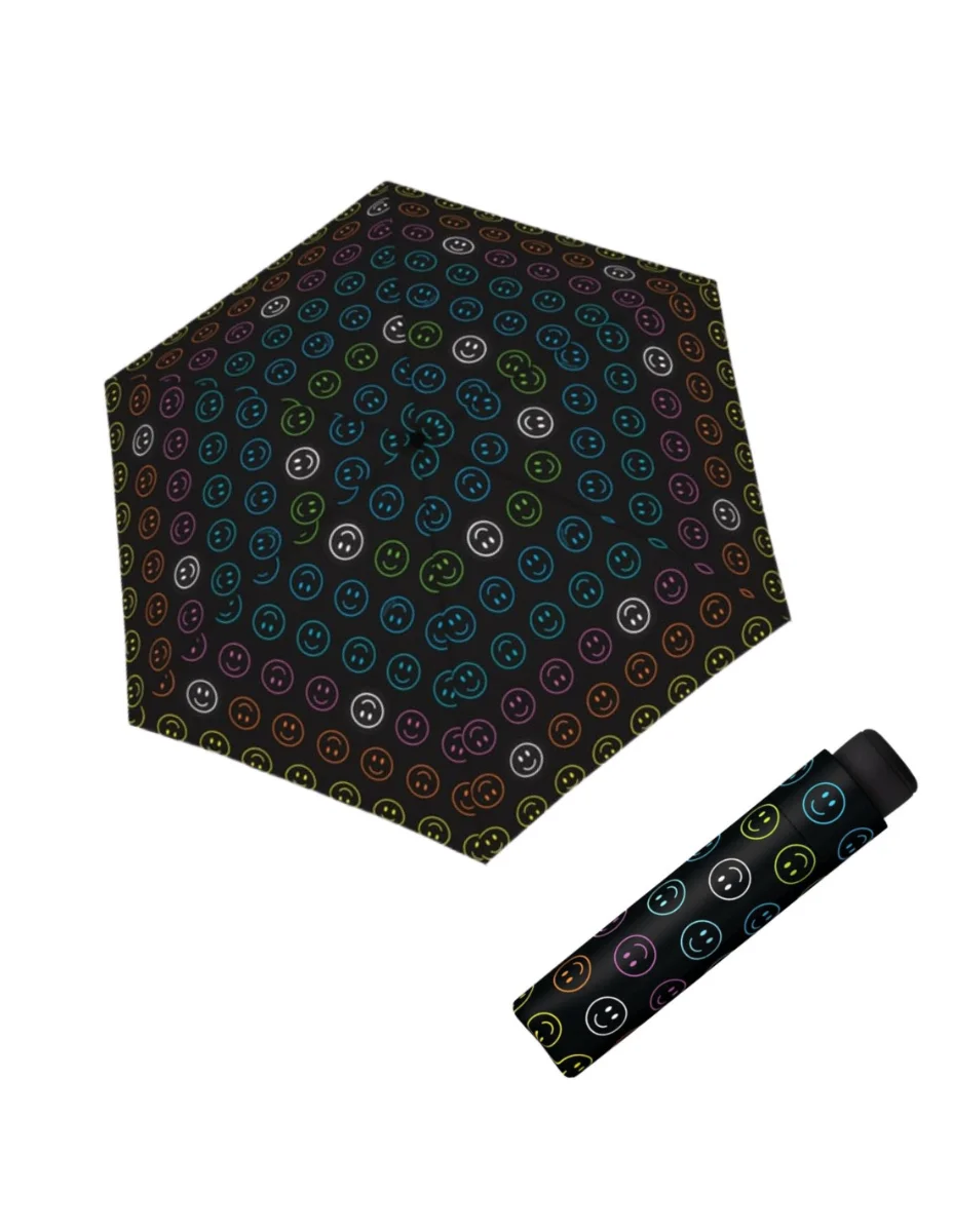 DOPPLER Mini Light UP Reflective Bright Smile - dětský skládací deštník černá 72263RBS