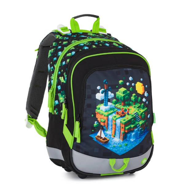 Obrázok z Bagmaster ALFA 26 B školní tříkomorový batoh – kostičkový svět Vícebarevná 23 l