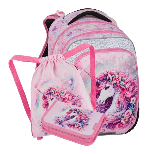 Obrázok z Bagmaster BETA 26 B malý školní set pro prvňáčky – jednorožec Růžová 23 l