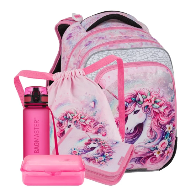 Obrázok z Bagmaster BETA 26 B velký školní set pro prvňáčky – jednorožec Růžová 23 l