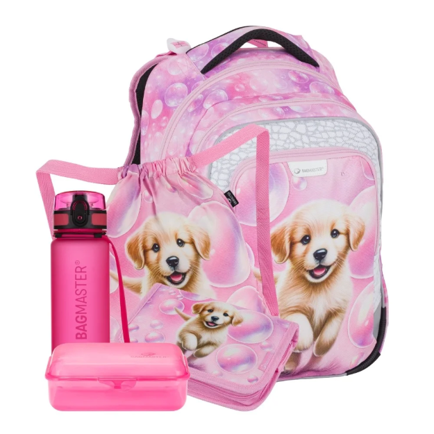 Obrázok z Bagmaster LUMI 26 A velký školní set pro prvňáčky – pejsek Růžová 23 l