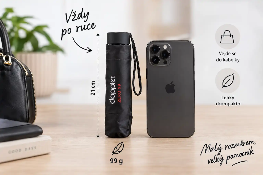 Skladací manuálny dáždnik Doppler Zero 99 s hmotnosťou 99 gramov
