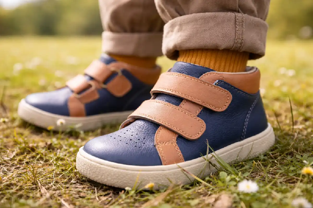 Kvalitná kožená detská vychádzková obuv Pegres v prírode